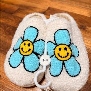 Katydid Cream and Blue Flower Slippers
